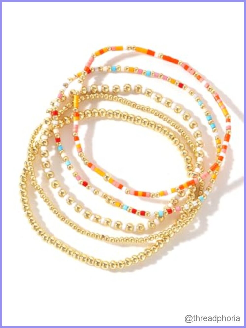 14K Gold Plated Beaded Bracelet Stack for Women Dainty Handmade Boho Stretch